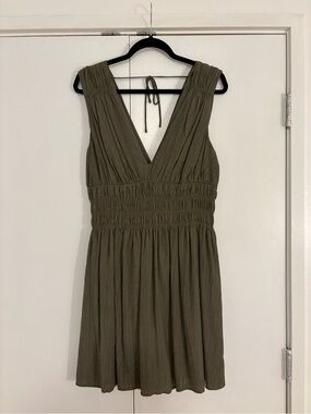 Abercrombie & Fitch Olive Green V-Neck Smocked Mini Dress